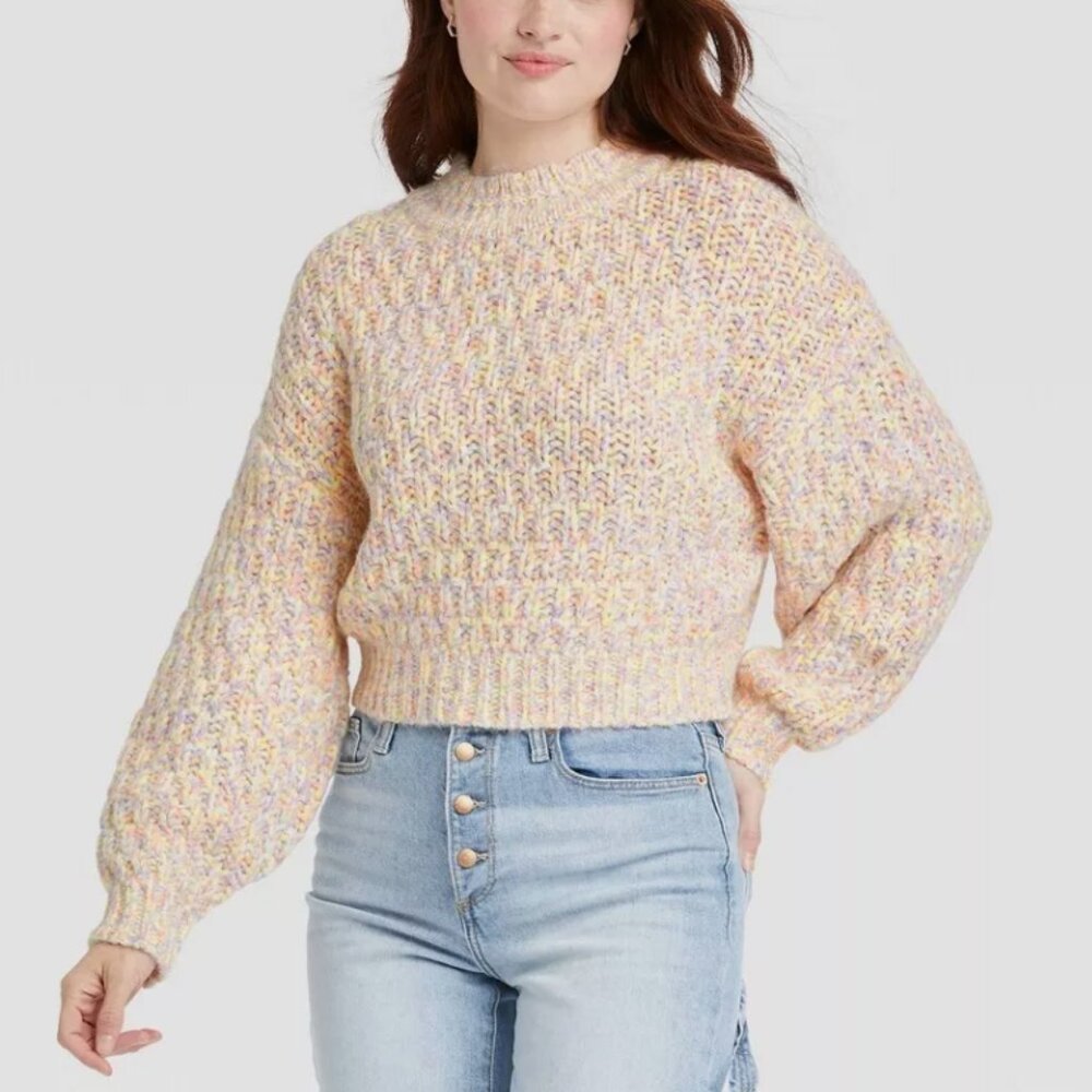 Universal Thread Pastel Multicolor Cropped Crewneck Sweater